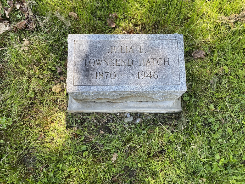 Julia Etta (Townsend) Hatch (1870-194) headstone, Seneca Union Cemetery, Valois, NY